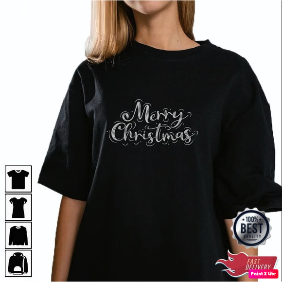 Merry Christmas Black And White Christmas Unisex T-shirt - Picture 1 of 4